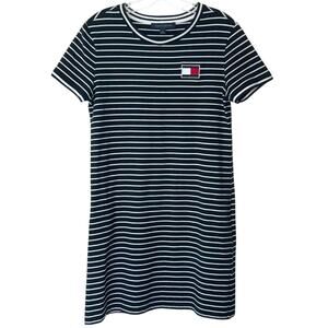 Tommy Hilfiger Striped Shirt Dress Size Medium Logo Casual Size Medium Navy Blue